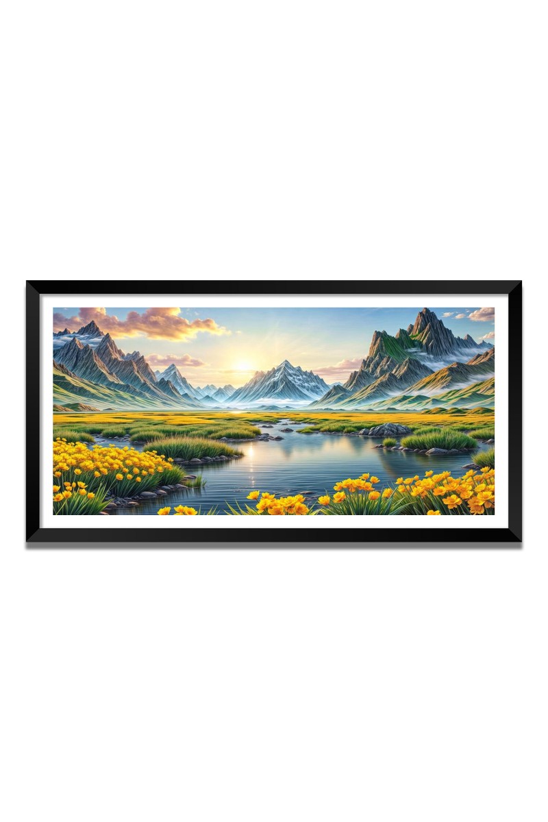 Nature Landscape Floating Frame Scenery Digital Print - 12x24 inch Modern Nature Wall Art for Living Room, Bedroom, Office, Hotels, Drawing Room