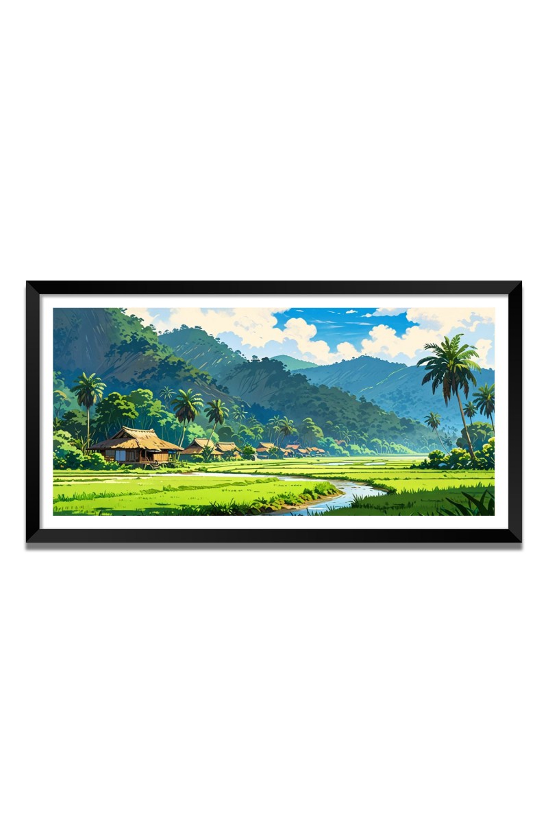 Nature Landscape Floating Frame Scenery Digital Print - 12x24 inch Modern Nature Wall Art for Living Room, Bedroom, Office, Hotels, Drawing Room