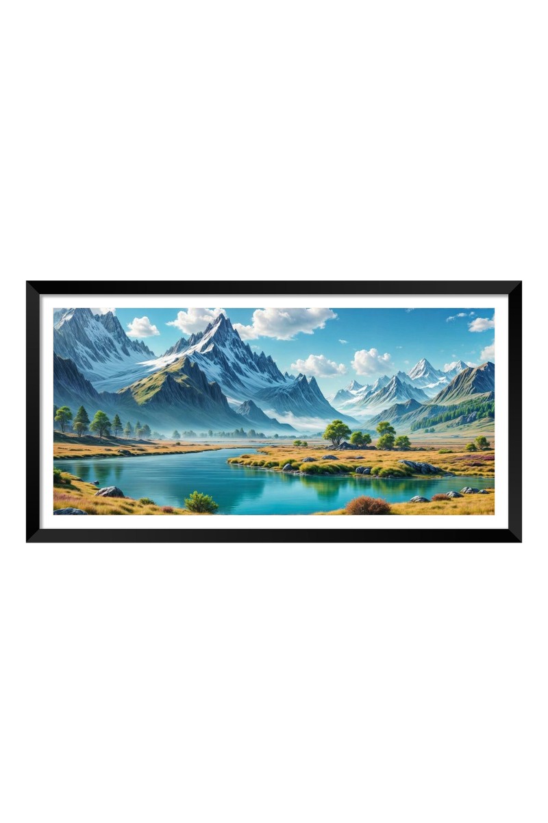 Nature Landscape Floating Frame Scenery Digital Print - 12x24 inch Modern Nature Wall Art for Living Room, Bedroom, Office, Hotels, Drawing Room