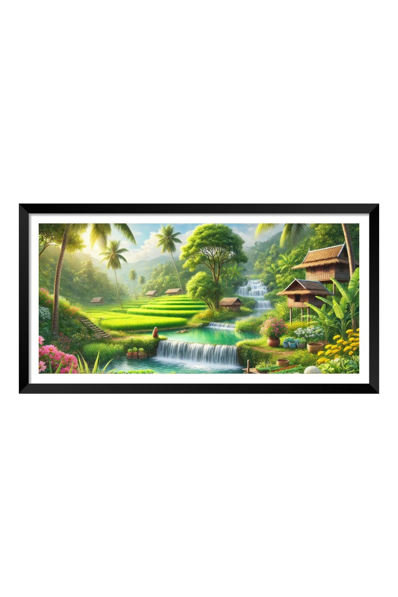 Nature Landscape Floating Frame Scenery Digital Print - 12x24 inch Modern Nature Wall Art for Living Room, Bedroom, Office, Hotels, Drawing Room