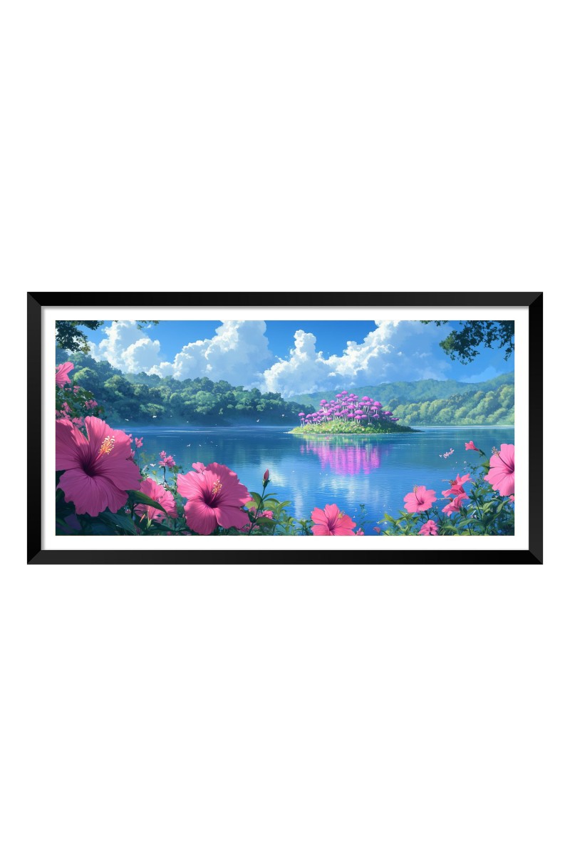Nature Landscape Floating Frame Scenery Digital Print - 12x24 inch Modern Nature Wall Art for Living Room, Bedroom, Office, Hotels, Drawing Room