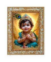 Lord Little Krishna Digital Print Photo 6.7x8.7 inches  (I24) - Vibrant Religious Wall Art for Home or Office Decor.