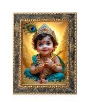 Lord Little Krishna Digital Print Photo 6.7x8.7 inches  (I24) - Vibrant Religious Wall Art for Home or Office Decor.