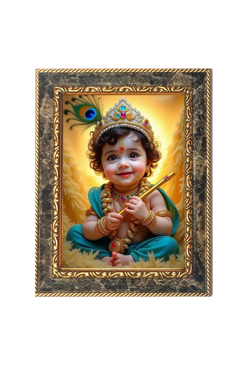 Lord Little Krishna Digital Print Photo 6.7x8.7 inches  (I24) - Vibrant Religious Wall Art for Home or Office Decor.