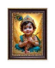 Lord Little Krishna Digital Print Photo 6.7x8.7 inches  (I24) - Vibrant Religious Wall Art for Home or Office Decor.