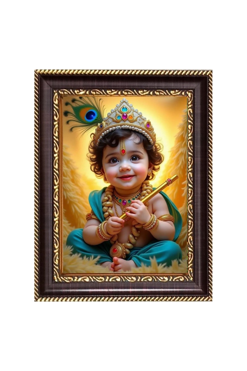 Lord Little Krishna Digital Print Photo 6.7x8.7 inches  (I24) - Vibrant Religious Wall Art for Home or Office Decor.