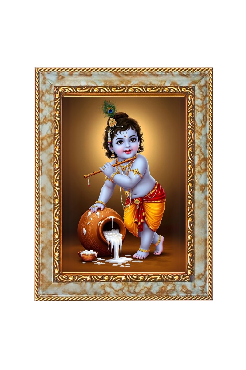 Lord Baby Krishna Digital Print Photo 6.7x8.7 inches  (I24) - Vibrant Religious Wall Art for Home or Office Decor.