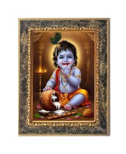 Lord Baby Krishna Digital Print Photo 6.7x8.7 inches  (I24) - Vibrant Religious Wall Art for Home or Office Decor.
