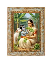  Krishna Yashoda Digital Print Photo 6.7x8.7 inches  (I24) - Vibrant Religious Wall Art for Home or Office Decor.