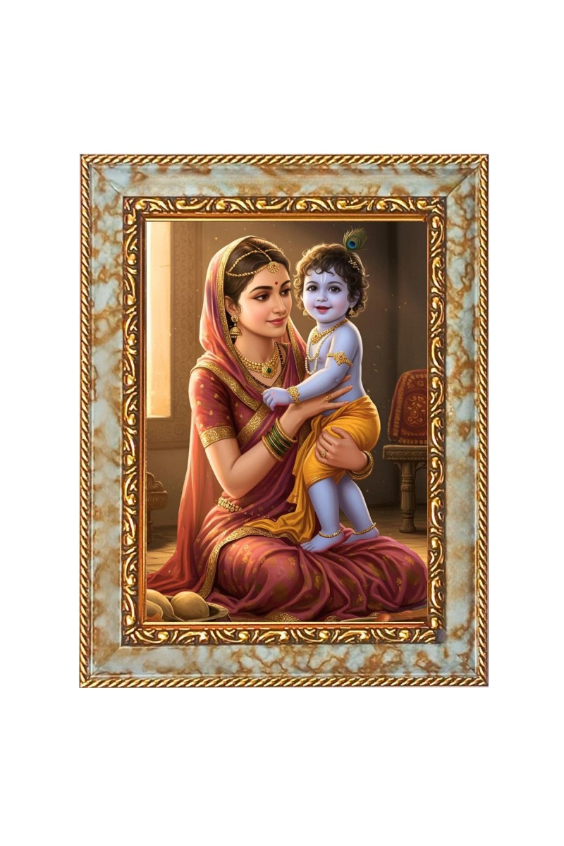 Maa Yashoda Shri Krishna Digital Print Photo 6.7x8.7 inches  (I24) - Vibrant Religious Wall Art for Home or Office Decor.