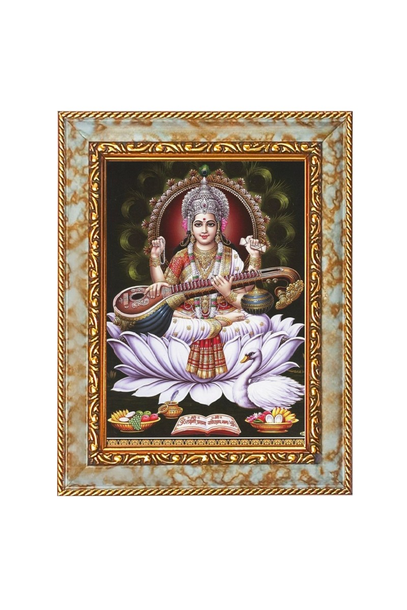 Maa Saraswati Digital Print Photo 6.7x8.7 inches  (I24) - Vibrant Religious Wall Art for Home or Office Decor.