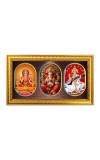 Maa laxmi ganesh, saraswati Photo Frame - 8x14 Inch Brown Wooden Frame | Hindu Gods Wall Decor for Home & Office