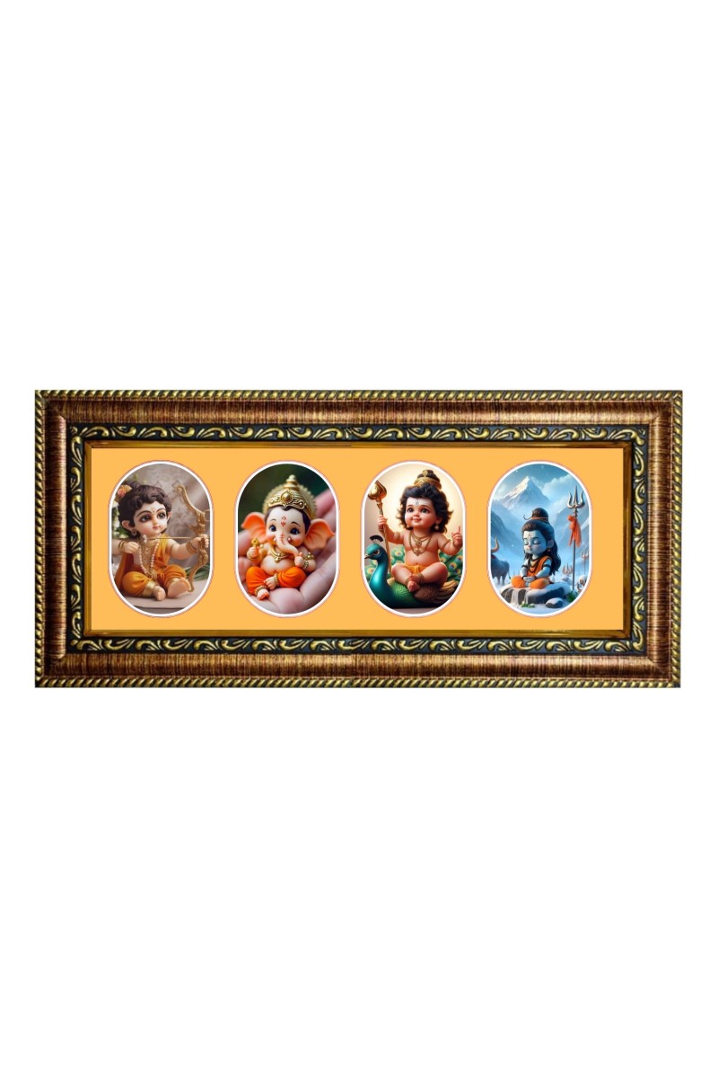 Baby god raam, ganesh, karthik, shiv   Photo Frame - 8x14 Inch Brown Wooden Frame | Hindu Gods Wall Decor for Home & Office