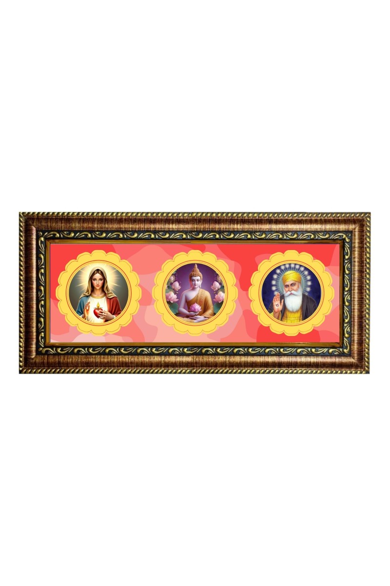 Jesus, buddha, wahe guru ji Photo Frame - 8x14 Inch Brown Wooden Frame | Hindu Gods Wall Decor for Home & Office