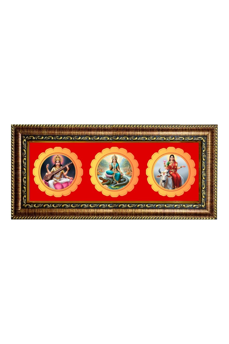 Maa saraswati Photo Frame - 8x14 Inch Brown Wooden Frame | Hindu Gods Wall Decor for Home & Office