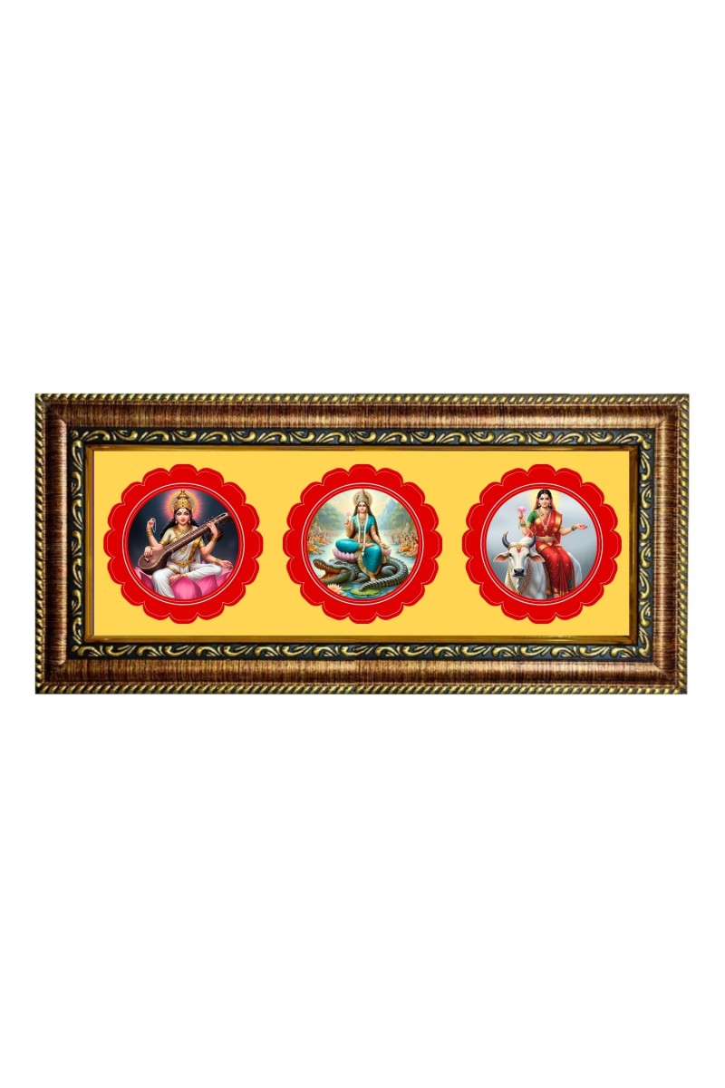 Maa saraswati Photo Frame - 8x14 Inch Brown Wooden Frame | Hindu Gods Wall Decor for Home & Office