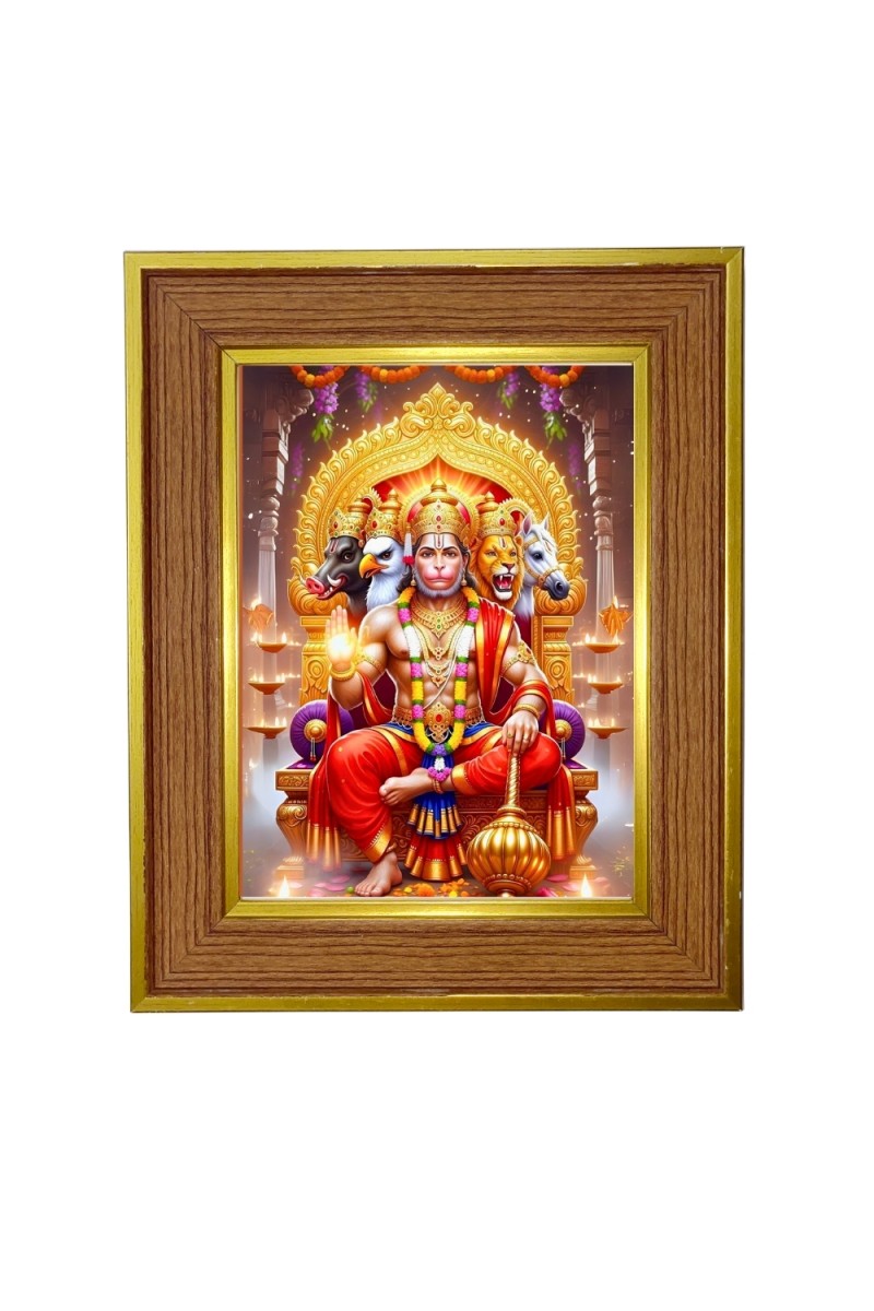 Lord hanuman Photo Frame  10x14 Inches-Brown Wooden Frame for Home , Office & Temple Decoration and Gifting