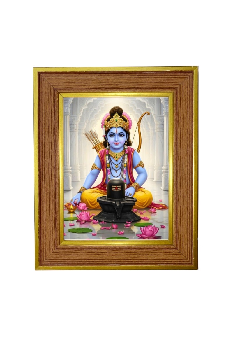 Young krishna with shiv ji Photo Frame  10x14 Inches-Brown Wooden Frame for Home , Office & Temple Decoration and Gifting