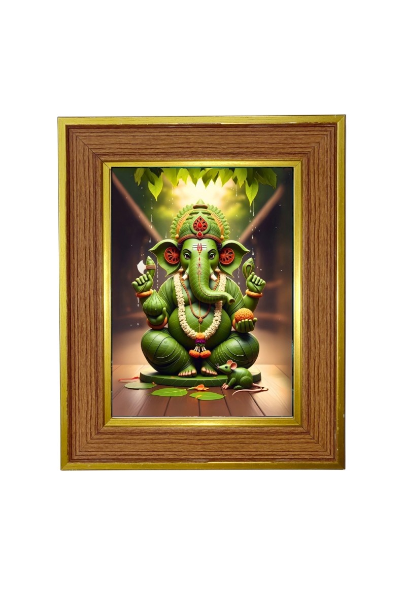 Lord ganesh Photo Frame  10x14 Inches-Brown Wooden Frame for Home , Office & Temple Decoration and Gifting