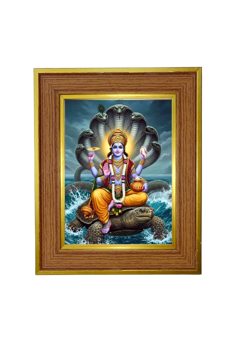 Lord vishnu Photo Frame  10x14 Inches-Brown Wooden Frame for Home , Office & Temple Decoration and Gifting