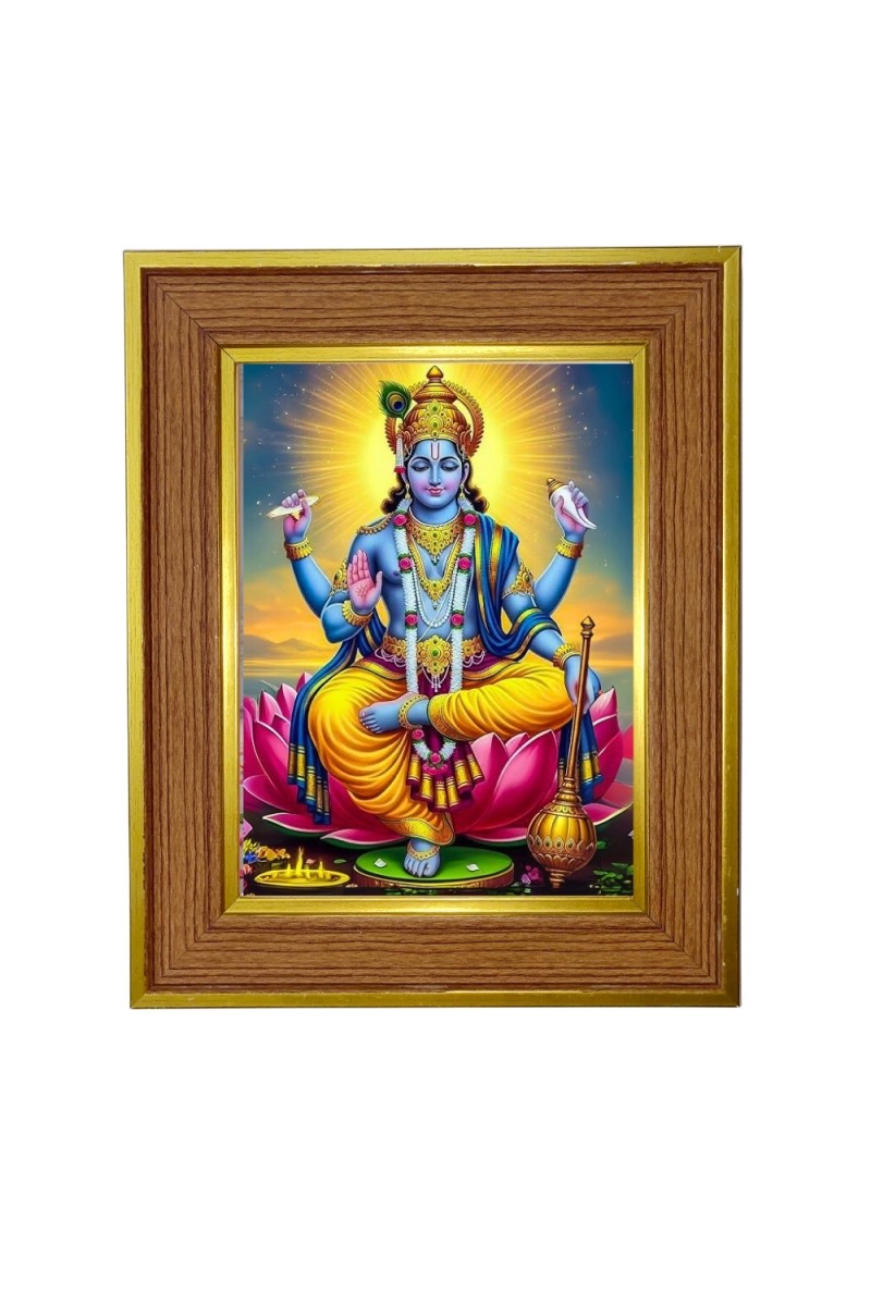 Divine lord vishnu Photo Frame  10x14 Inches-Brown Wooden Frame for Home , Office & Temple Decoration and Gifting