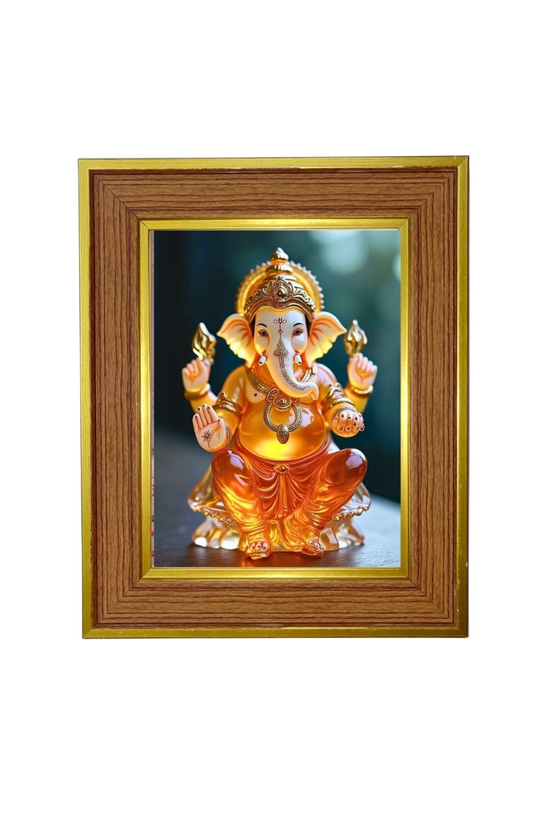Lord Ganesh ji Photo Frame  10x14 Inches-Brown Wooden Frame for Home , Office & Temple Decoration and Gifting