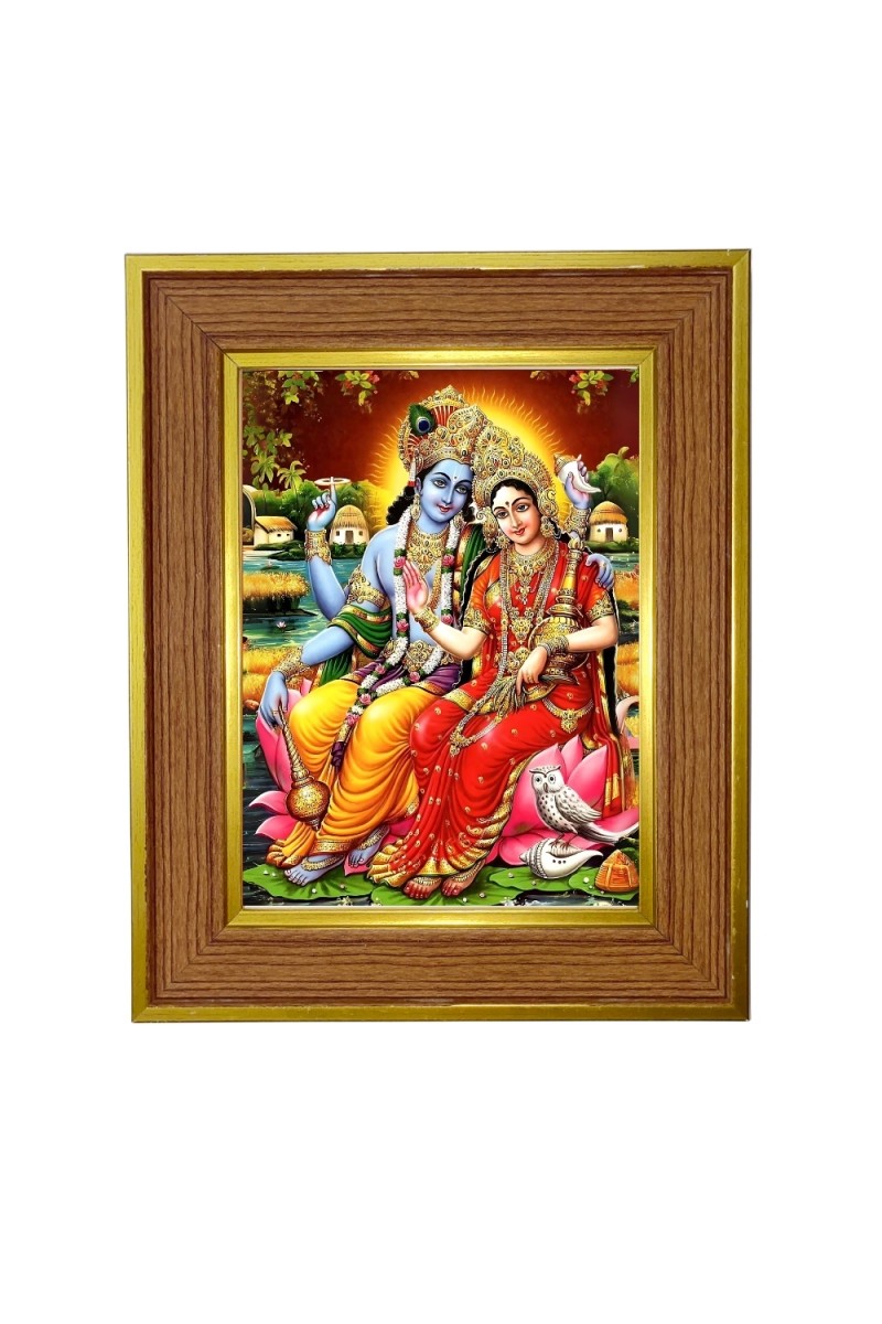 Lord vishnu & lakshmi Photo Frame  10x14 Inches-Brown Wooden Frame for Home , Office & Temple Decoration and Gifting