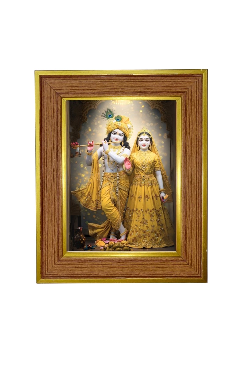 Lord Radha and krishna Photo Frame  10x14 Inches-Brown Wooden Frame for Home , Office & Temple Decoration and Gifting
