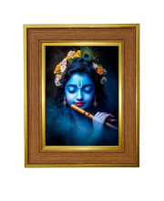 Lord krishna Photo Frame  10x14 Inches-Brown Wooden Frame for Home , Office & Temple Decoration and Gifting