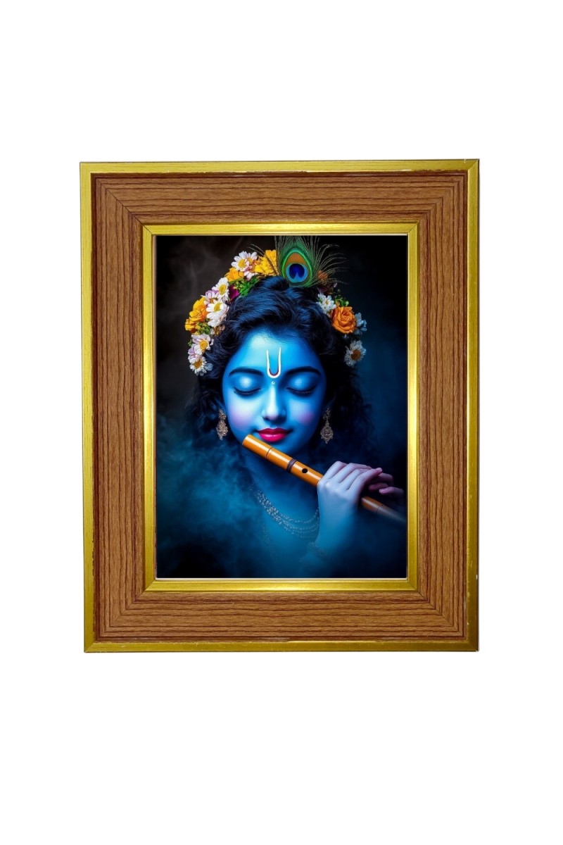 Lord krishna Photo Frame  10x14 Inches-Brown Wooden Frame for Home , Office & Temple Decoration and Gifting