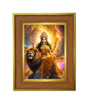 Divine Maa durga Photo Frame  10x14 Inches-Brown Wooden Frame for Home , Office & Temple Decoration and Gifting