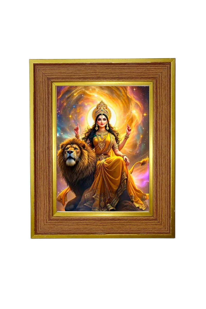 Divine Maa durga Photo Frame  10x14 Inches-Brown Wooden Frame for Home , Office & Temple Decoration and Gifting