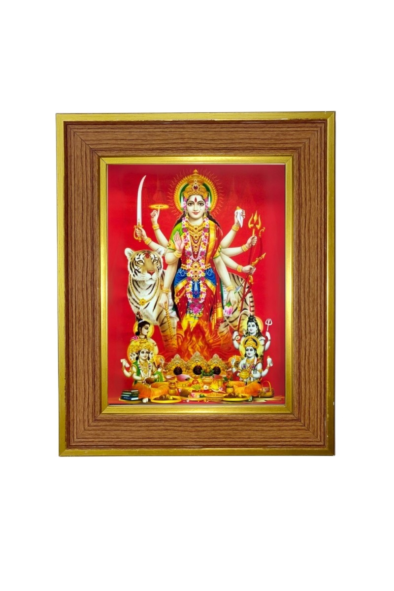 Maa durga Photo Frame  10x14 Inches-Brown Wooden Frame for Home , Office & Temple Decoration and Gifting
