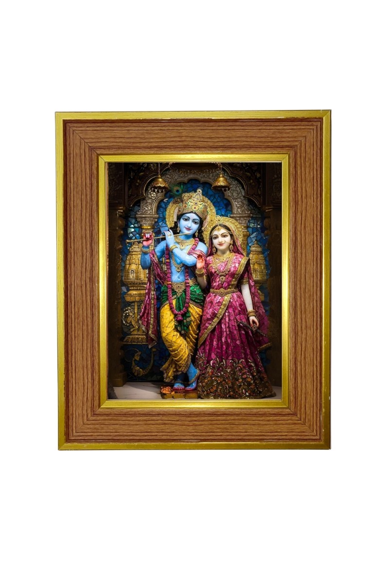 Shree radha krishna Photo Frame  10x14 Inches-Brown Wooden Frame for Home , Office & Temple Decoration and Gifting
