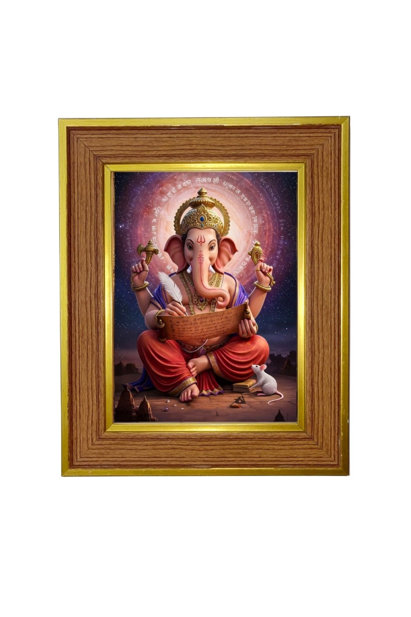 Lord ganesha Photo Frame  10x14 Inches-Brown Wooden Frame for Home , Office & Temple Decoration and Gifting