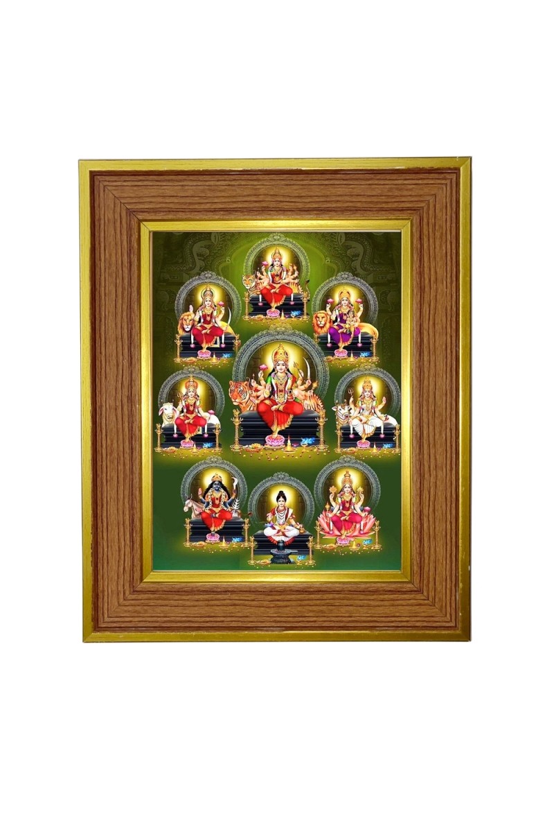 Goddess nava durga Photo Frame  10x14 Inches-Brown Wooden Frame for Home , Office & Temple Decoration and Gifting