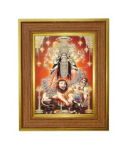 Mahishasura Mardini Photo Frame  10x14 Inches-Brown Wooden Frame for Home , Office & Temple Decoration and Gifting