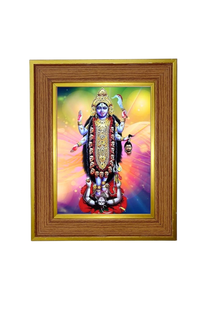 Kali maa Photo Frame  10x14 Inches-Brown Wooden Frame for Home , Office & Temple Decoration and Gifting