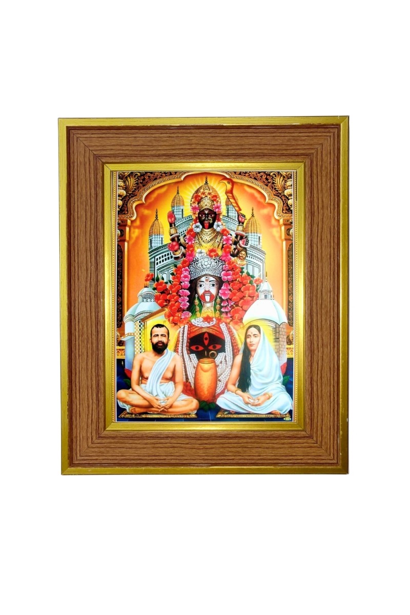 Goddess Kali Photo Frame  10x14 Inches-Brown Wooden Frame for Home , Office & Temple Decoration and Gifting