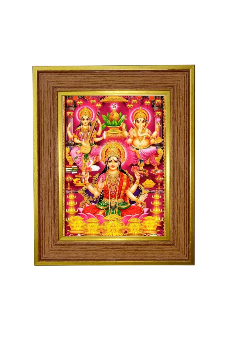 Lord lakhsmi & ganesha Photo Frame  10x14 Inches-Brown Wooden Frame for Home , Office & Temple Decoration and Gifting