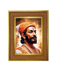 Chhatrapati Shivaji Maharaja Photo Frame  10x14 Inches-Brown Wooden Frame for Home , Office & Temple Decoration and Gifting
