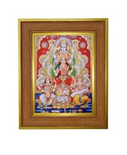  Lakshmi, Ganesh, Saraswati, and Dhan Kuber.  Photo Frame  10x14 Inches-Brown Wooden Frame for Home , Office & Temple Decoration and Gifting