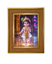 Divine little krishna Photo Frame  10x14 Inches-Brown Wooden Frame for Home , Office & Temple Decoration and Gifting