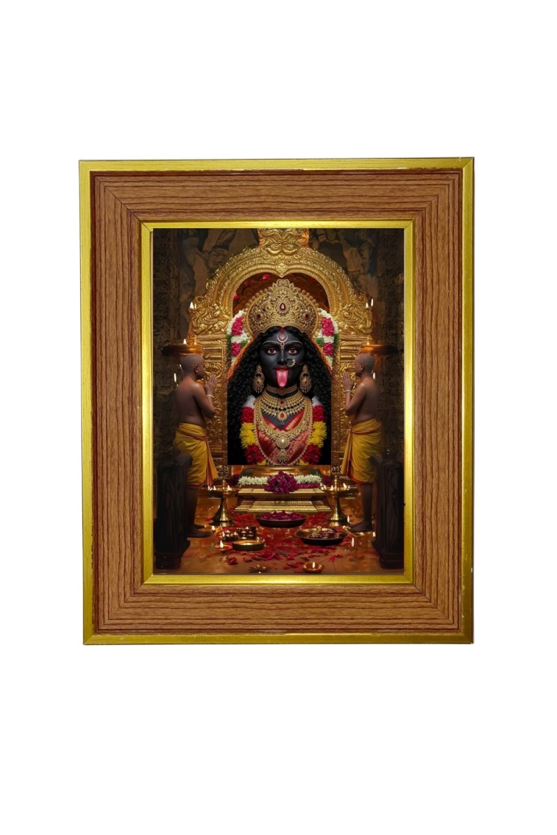  Goddess maa Kali Photo Frame  10x14 Inches-Brown Wooden Frame for Home , Office & Temple Decoration and Gifting