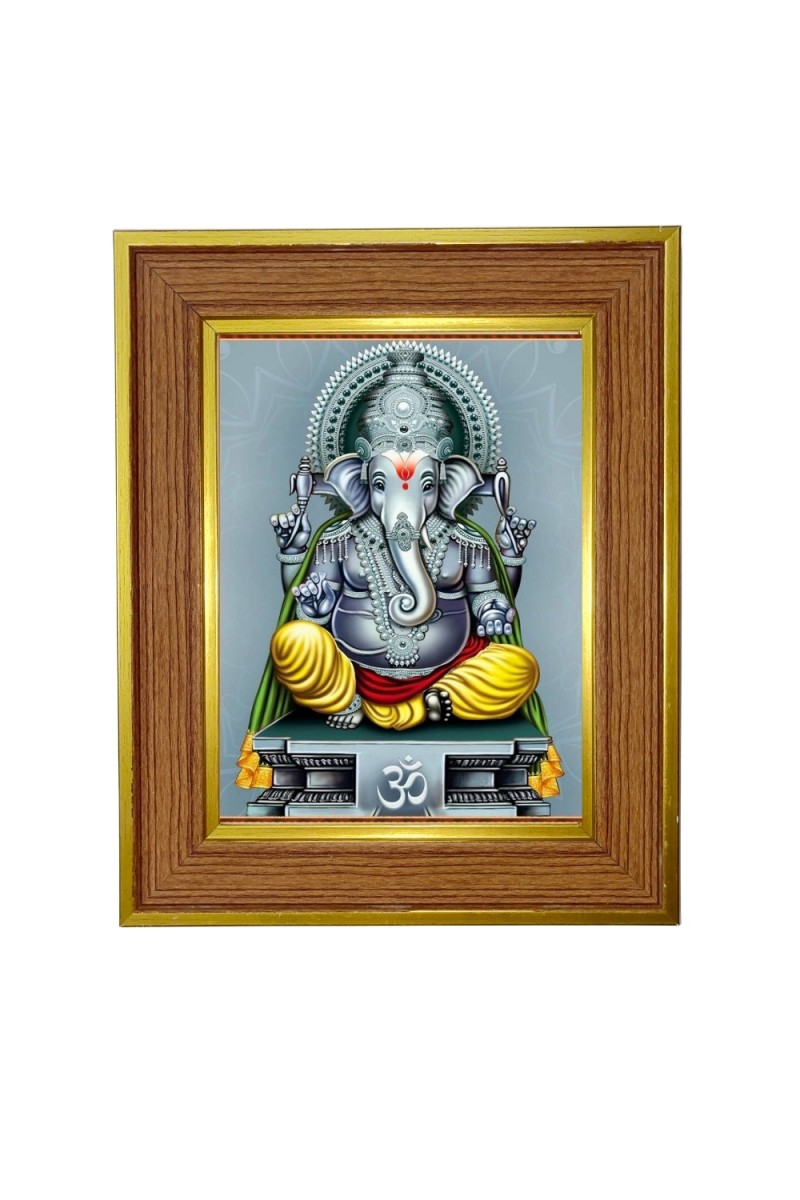 Lord ganesha Photo Frame  10x14 Inches-Brown Wooden Frame for Home , Office & Temple Decoration and Gifting