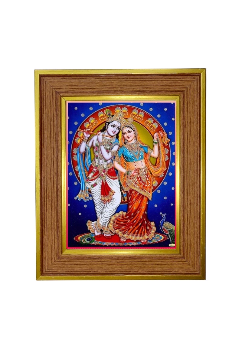 Radha krishna Photo Frame  10x14 Inches-Brown Wooden Frame for Home , Office & Temple Decoration and Gifting
