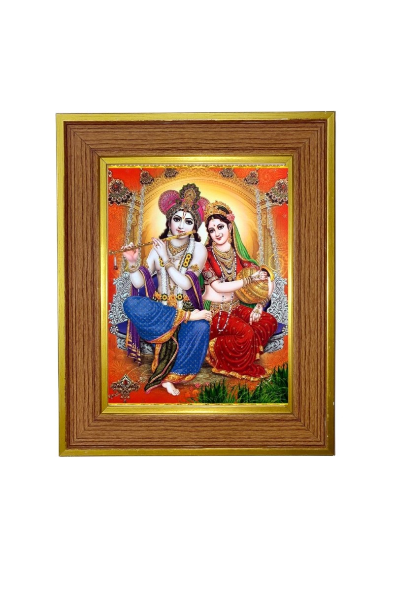 Radha krishna Photo Frame  10x14 Inches-Brown Wooden Frame for Home , Office & Temple Decoration and Gifting