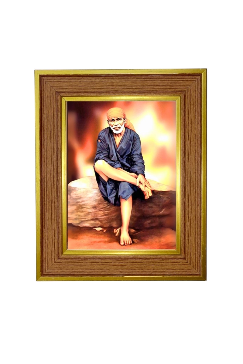 Sai baba Photo Frame  10x14 Inches-Brown Wooden Frame for Home , Office & Temple Decoration and Gifting