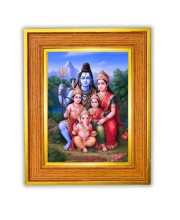 Lord Shiva, Goddess Parvati, and their children, Lord Ganesha and Lord Kartikeya Murugan  Photo Frame  10x14 Inches-Brown Wooden Frame for Home , Office & Temple Decoration and Gifting