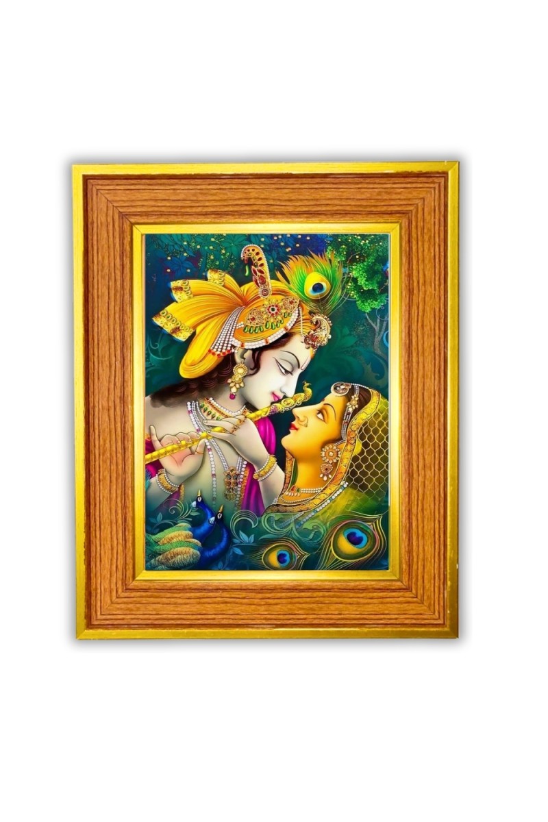 Radha krishna Photo Frame  10x14 Inches-Brown Wooden Frame for Home , Office & Temple Decoration and Gifting